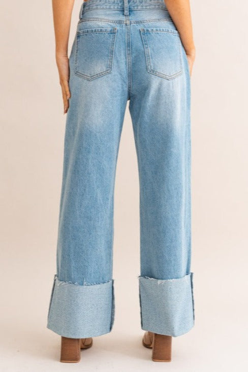 Chanel Cuffed High-Waisted Wide Leg Jeans