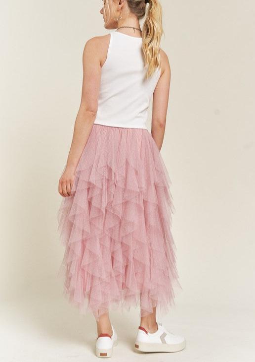 Lilly Layered Polka Dot Mesh Midi Skirt