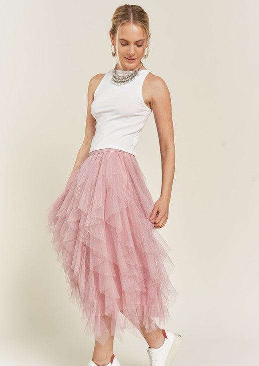 Lilly Layered Polka Dot Mesh Midi Skirt