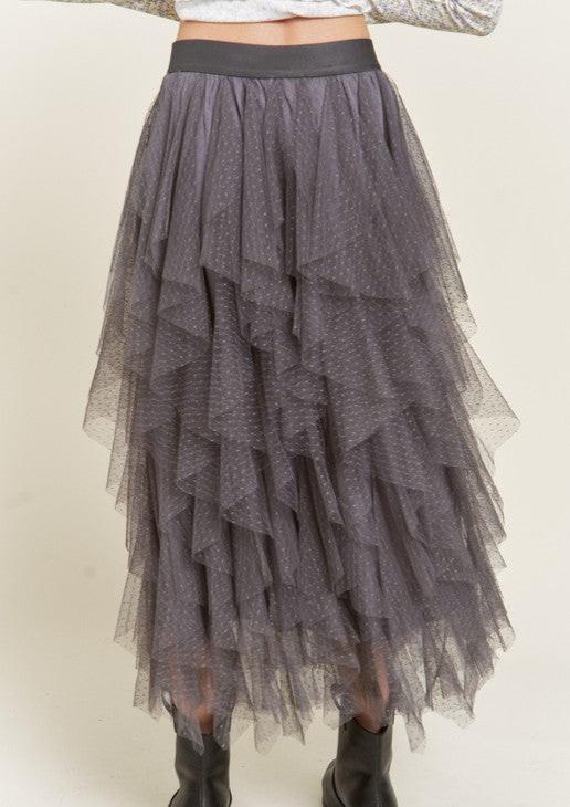 Lilly Layered Polka Dot Mesh Midi Skirt