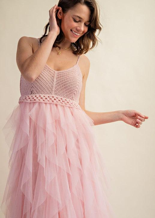 Tara Tulle Midi Crochet Dress